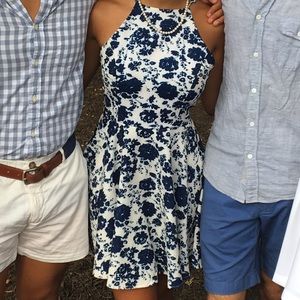 Blue and White China-print dress